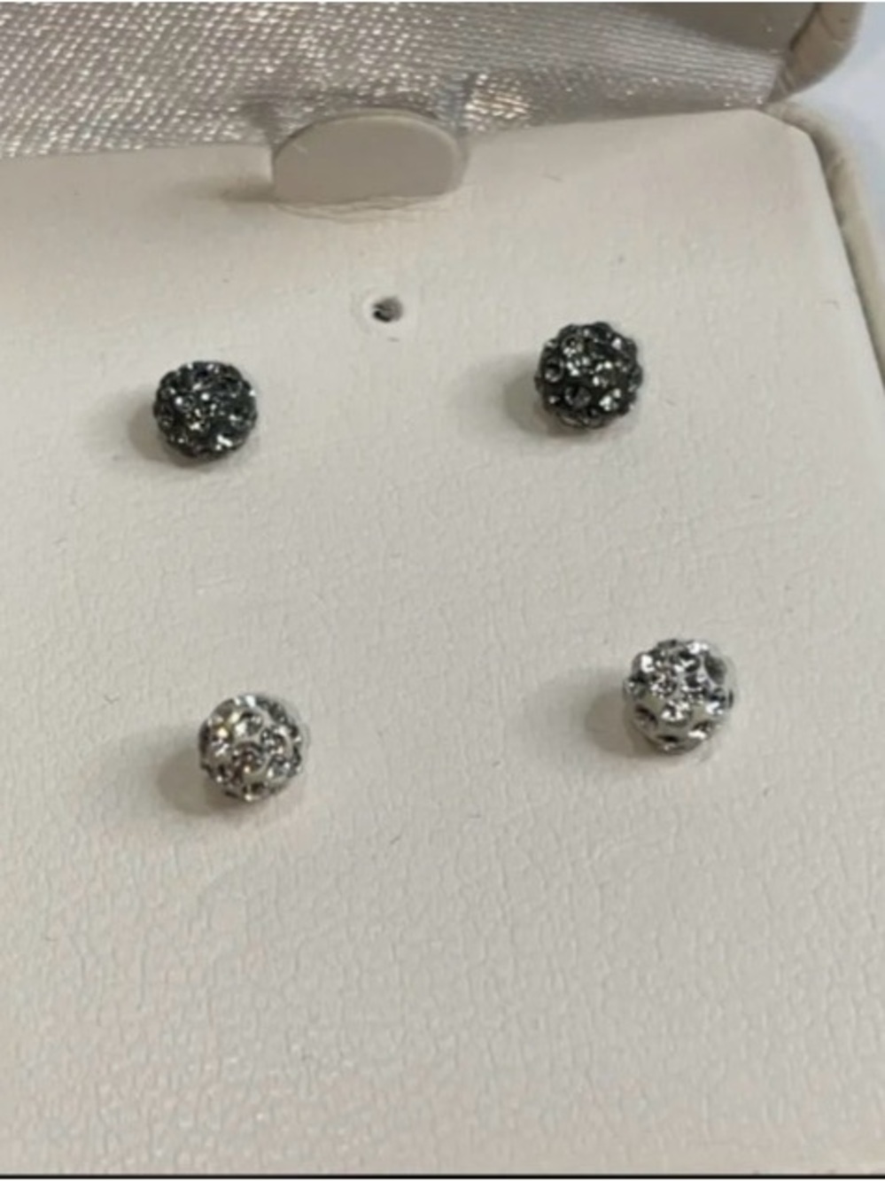 Vintage Sterling Silver, Crystal Ball Stud Earrings - Silver and Gunmetal